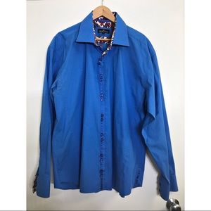BERTIGO BLUE LONG SLEEVE SHIRT WITH  RED PATTERN